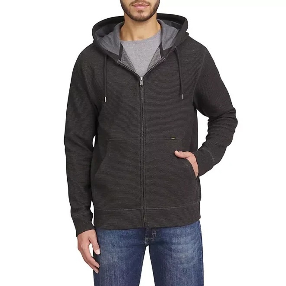 Lee Mens Full Zip Textured Hoodie Charcoal Heather Small NWT